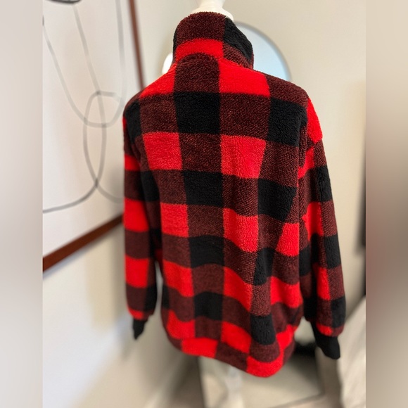 New! Loft Women’s Sherpa Quarter Zip Red and Black Buffalo Plaid Sweatshirt - Picture 15 of 15